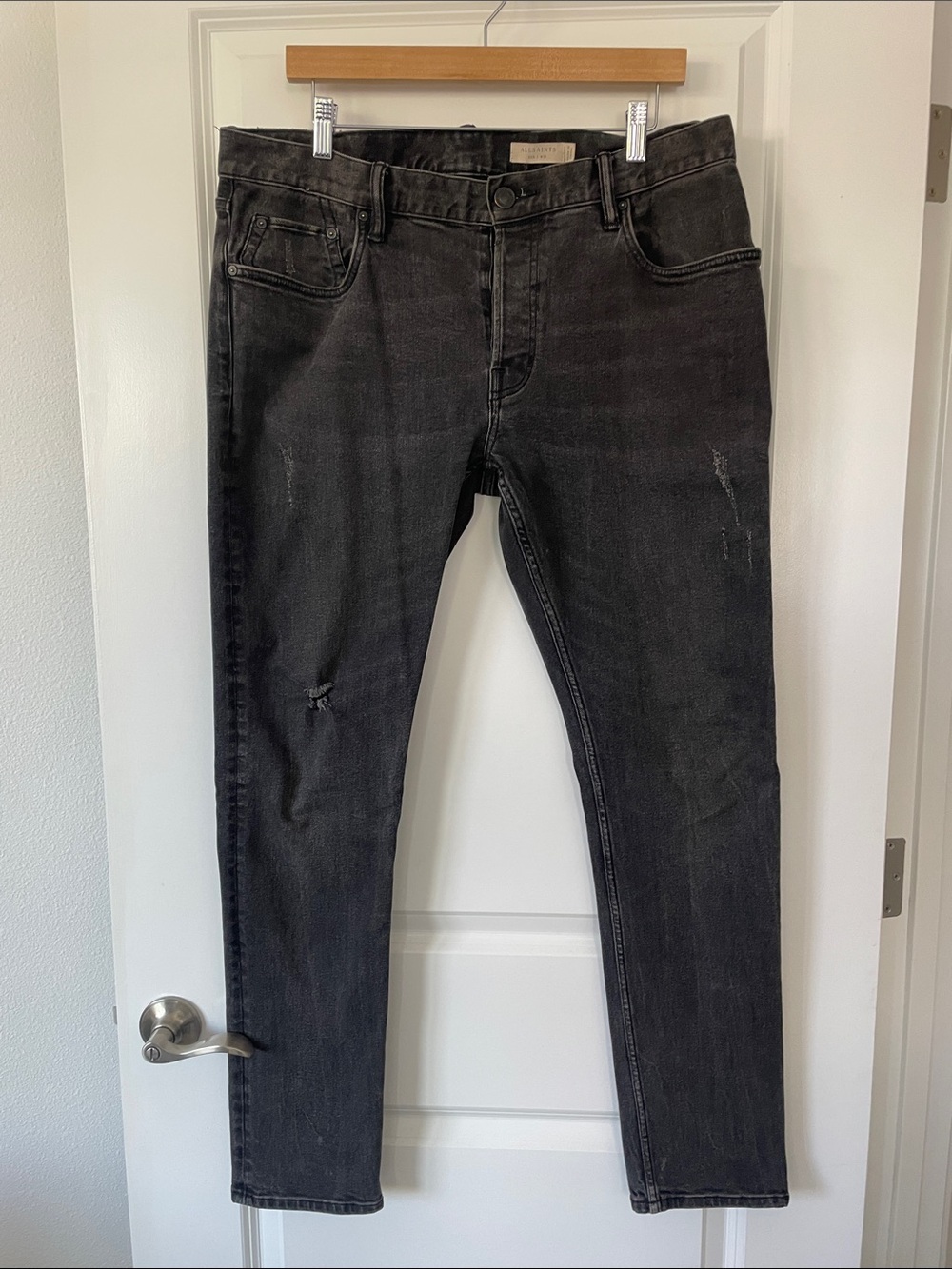 AllSaints Black Skinny Jeans with Subtle Distress